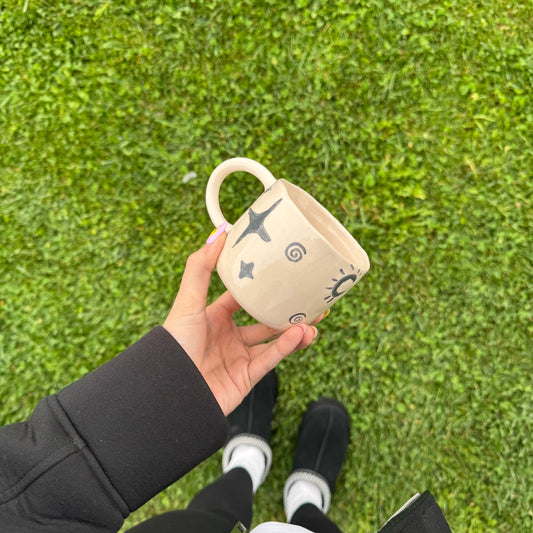 Güneş Yıldız Desenli Seramik Kupa